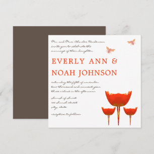 Invitación Boda de amapola naranja y abeja bumblebee 