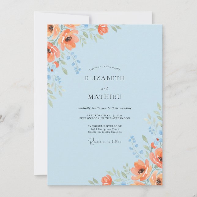 Invitación Boda de Amapola Naranja y Centaurea (Anverso)