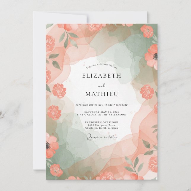 Invitación Boda de Amapola Pintada de Albaricoque (Anverso)