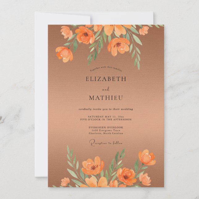 Invitación Boda de amapola pintada de cobre (Anverso)