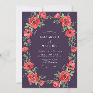 Invitación Boda de amapola roja ciruela