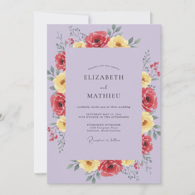 Invitación Boda de amapola roja lila (Anverso)
