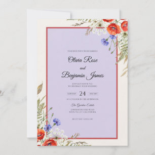 Invitación Boda de amapola roja lila silenciada