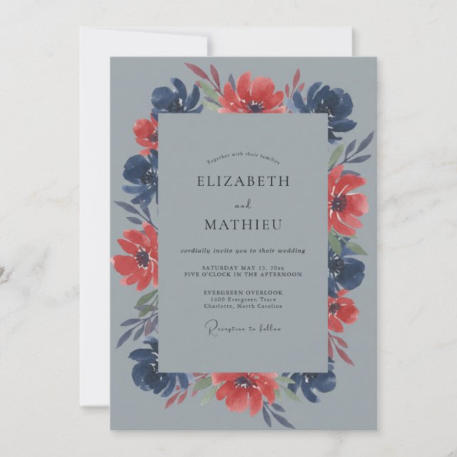 Invitación Boda de Amapola Roja Pizarra (Anverso)