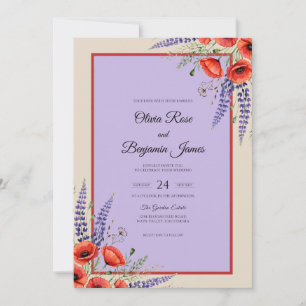 Invitación Boda de amapola roja y lavanda