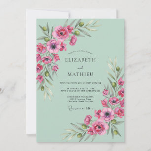 Invitación Boda de amapola rosa espuma de mar