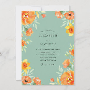 Invitación Boda de amapola teal naranja