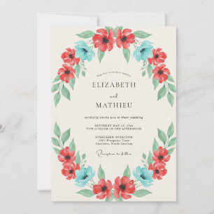 Invitación Boda de amapola turquesa de coral