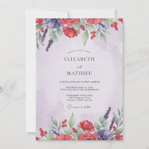 Invitación Boda de amapola violeta roja