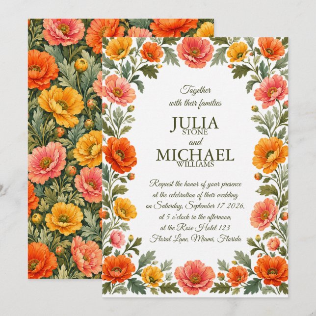 Invitación Boda de amapolas (Anverso / Reverso)