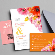 Boda de amapolas modernas de durazno rosa naranja