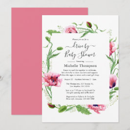 Invitación Boda de amapolas rosadas a la acuarela