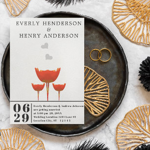 Invitación Boda de amapolas y corazones naranjas Simple Moder