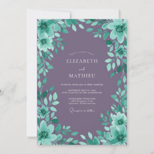 Invitación Boda de amatista, espuma de mar y vegetación