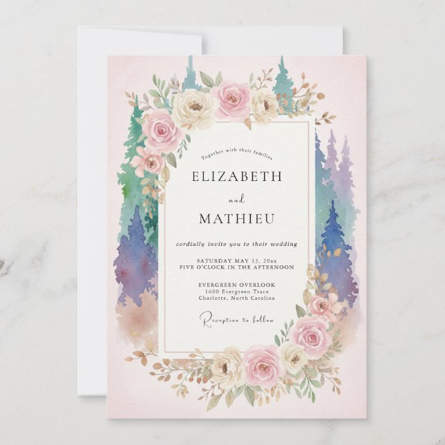 Invitación Boda de amatista, malva, bosque y eucalipto (Anverso)