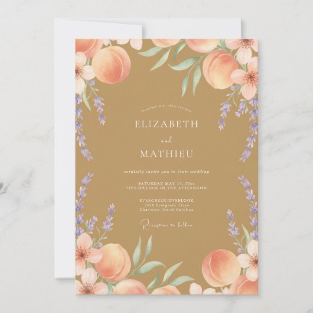 Invitación Boda de Ámbar Violeta Melocotón Eucalipto (Anverso)