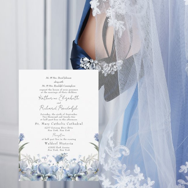 Invitación Boda de ambos padres con flores azules polvorienta (Subido por el creador)