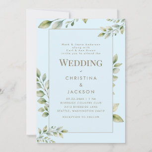 Invitación Boda de ambos padres con vegetación azul hielo