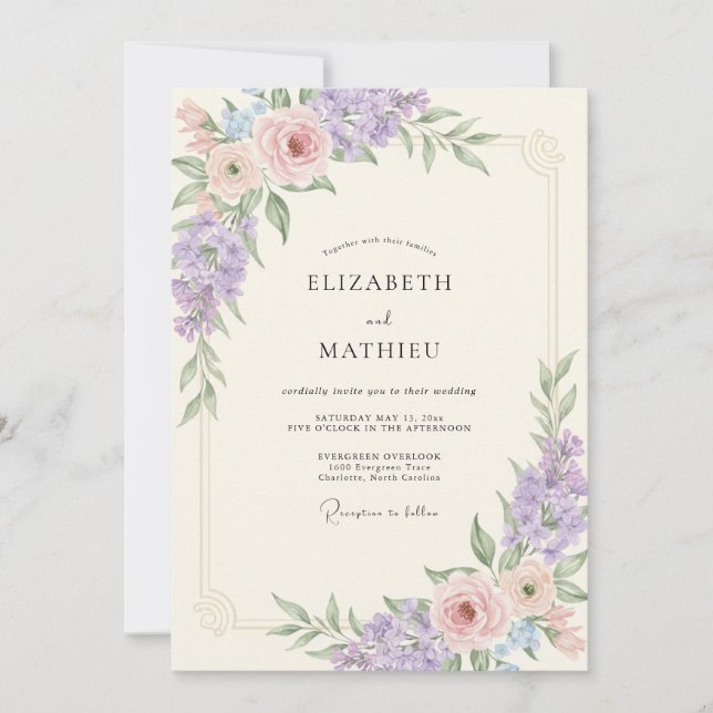 Invitación Boda de Amethyst Blush Wisteria (Anverso)