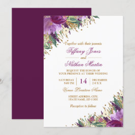 Invitación Boda de Amethyst Floral Acuarela Brillante