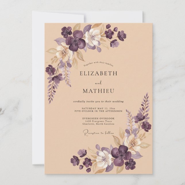 Invitación Boda de Amethyst Soft Blossom (Anverso)
