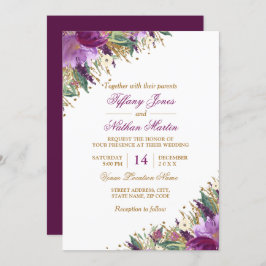 Invitación Boda de Ametismo de la Sparkling de la acuarela fl