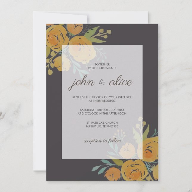 Invitación Boda de amigos y Rosas amarillos (Anverso)