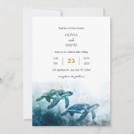 Invitación Boda de amor de tortuga azul mística de luna