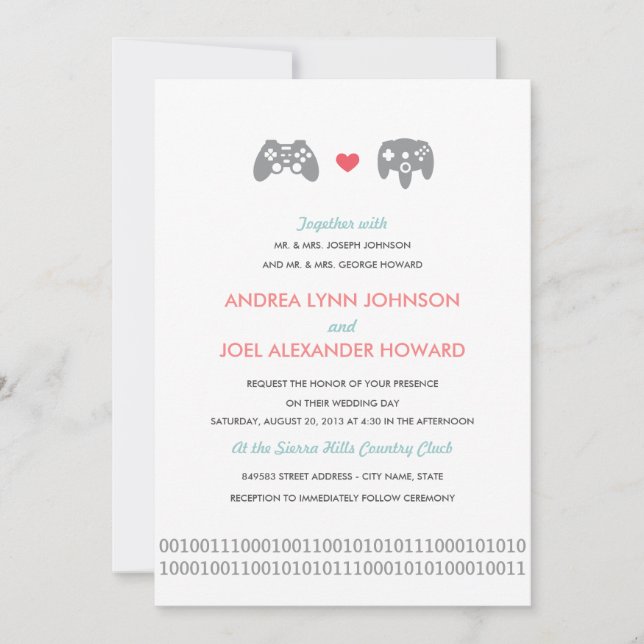 Invitación Boda de amor del controlador de juegos (Anverso)