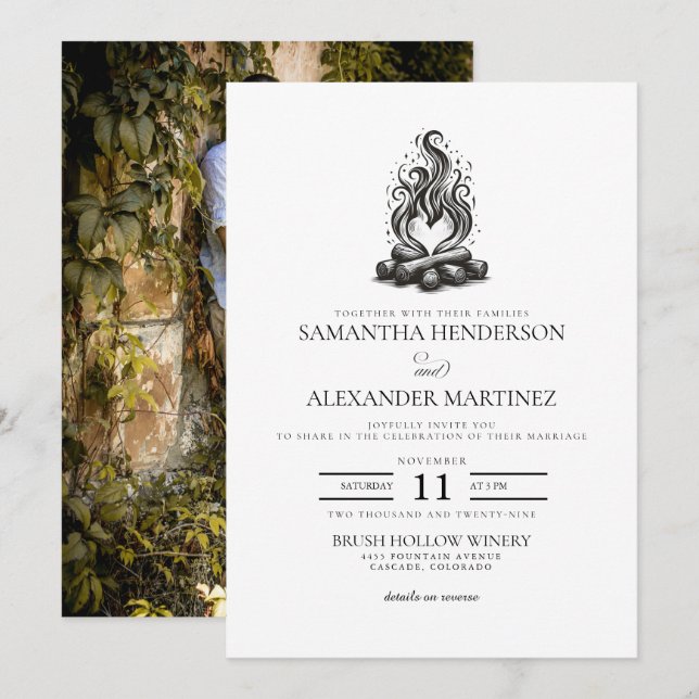 Invitación Boda de Amor en la Fogata (Anverso / Reverso)