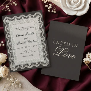 Invitación Boda de amor entrelazado con encaje negro antiguo