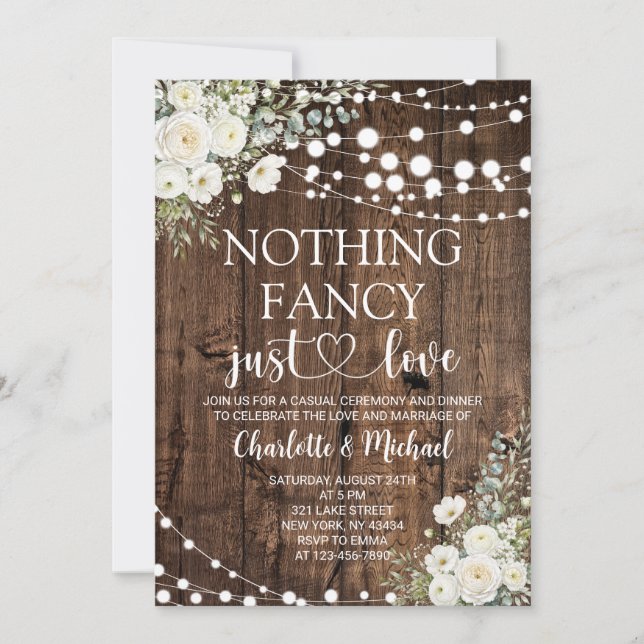 Invitación Boda de Amor Floral Blanco Sin Adornos (Anverso)