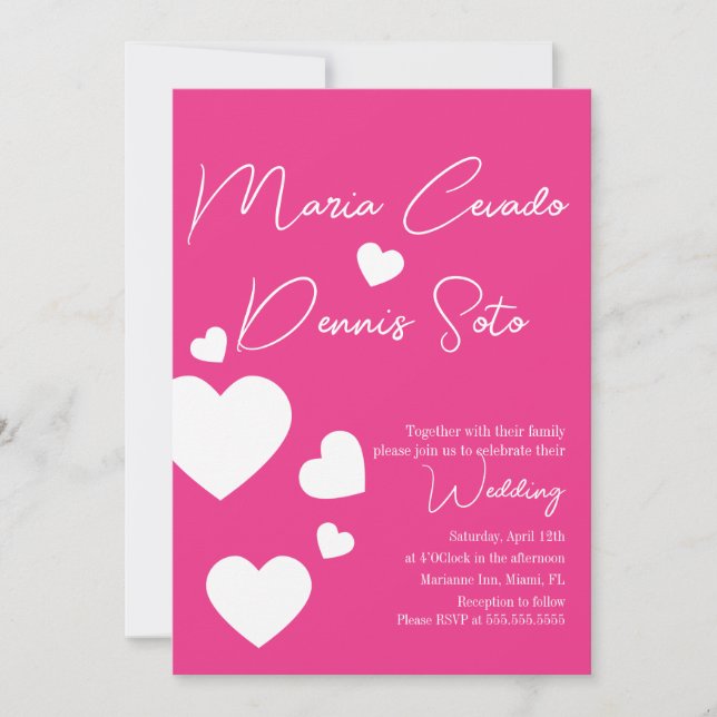 Invitación Boda de amor flotante de los corazones rosados de  (Anverso)