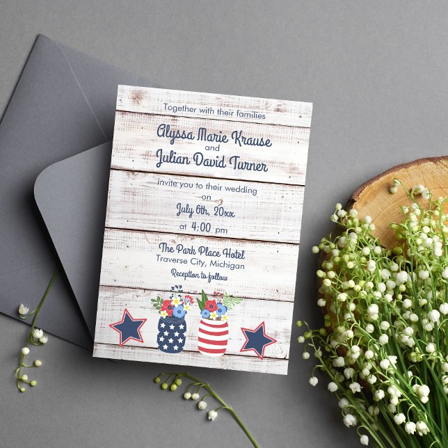 Invitación Boda de amor patriótico II Rústico 4 de julio (Subido por el creador)