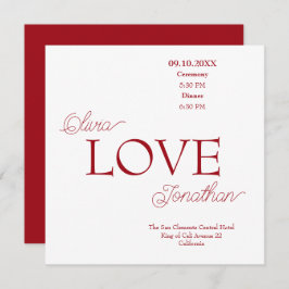 Invitación Boda de amor rojo simple y elegante