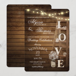 Invitación Boda de amor Rústico de la vejiga y las luces