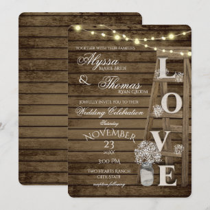 Invitación Boda de amor Rústico de la vejiga y las luces