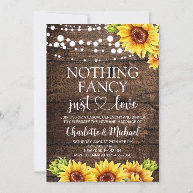 Invitación Boda de Amor Rústico Girasol Sin Adornos (Anverso)