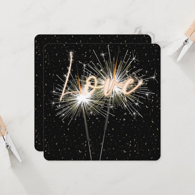 Invitación Boda de amor Sparklers en negro (Anverso/Reverso In Situ)