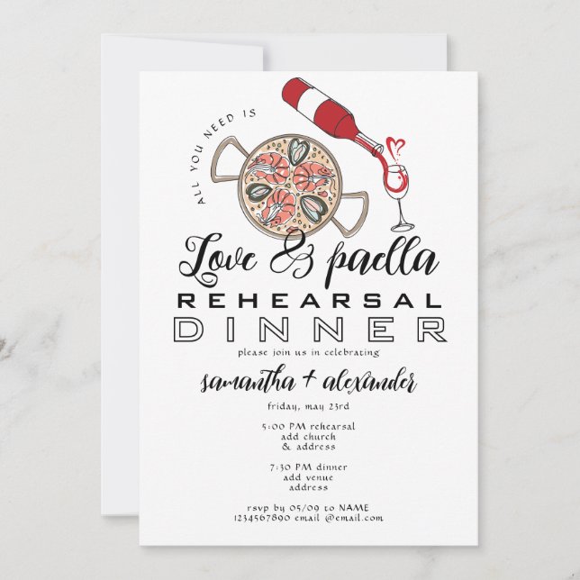 Invitación Boda de amor y paella Fiesta de cena (Anverso)