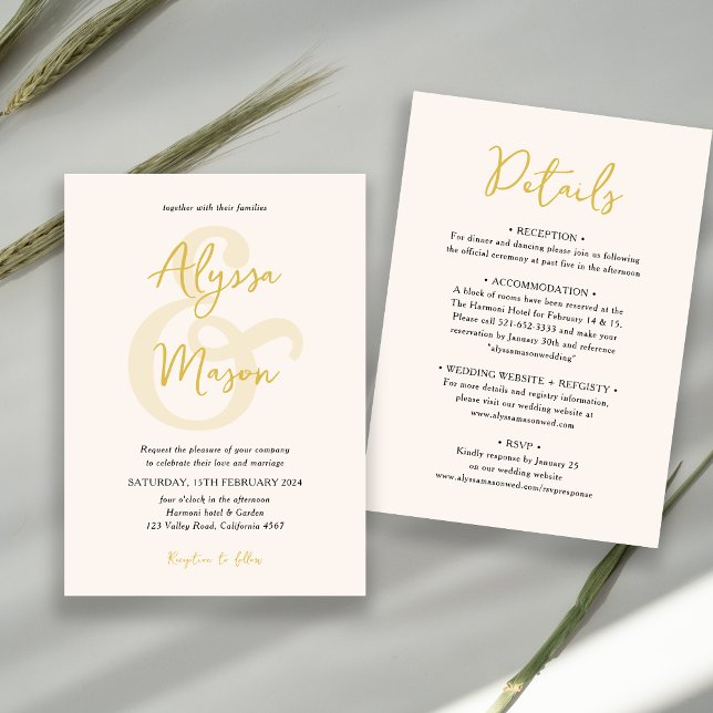 Invitación Boda de Ampersand Beige y Oro Elegante Presupuesta (Subido por el creador)
