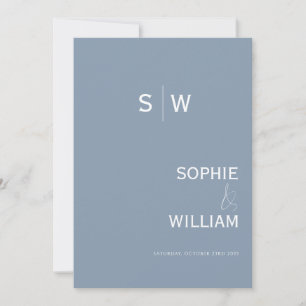 Invitación Boda de Ampersand con monograma azul turbio y mini
