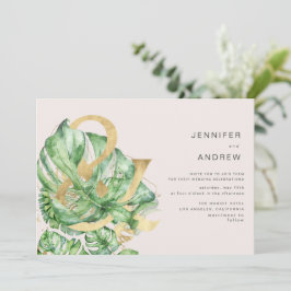 Invitación Boda de Ampersand del follaje dorado tropical