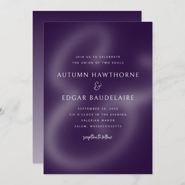 Invitación Boda de Ampersand Morple Moody Typography (Anverso / Reverso)