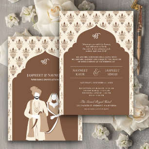 Invitación Boda de Anand Karaj Sikh con cream marrón