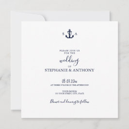 Invitación Boda de ancla azul de la Marina Náutica monográfic