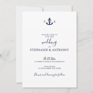 Invitación Boda de ancla azul de la Marina Náutica monográfic