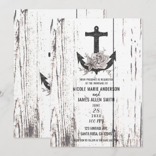 Invitación Boda de Ancla de Playa Costera de Madera Rústica