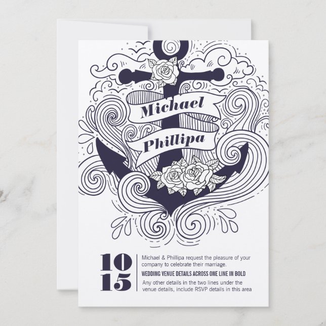 Invitación Boda de Ancla Náutica (Anverso)