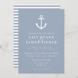 Invitación Boda De Ancla Náutica Gris Azul En La Mañana Misty